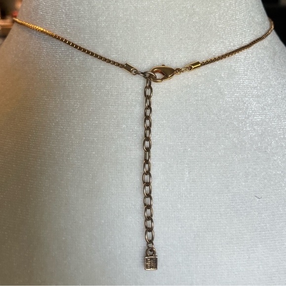 Dainty Blingy Crystal Gold Tone Givenchy G Logo Box Chain Pendant Necklace 16” - Picture 7 of 9